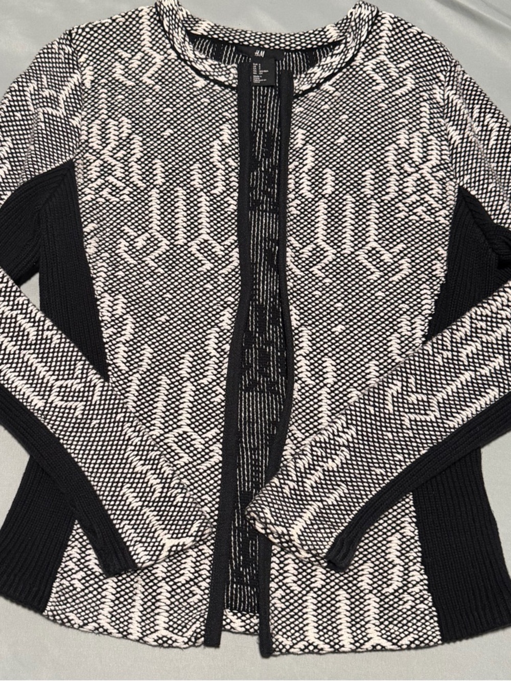 H&M Black and White Knit Open-Front Cardigan